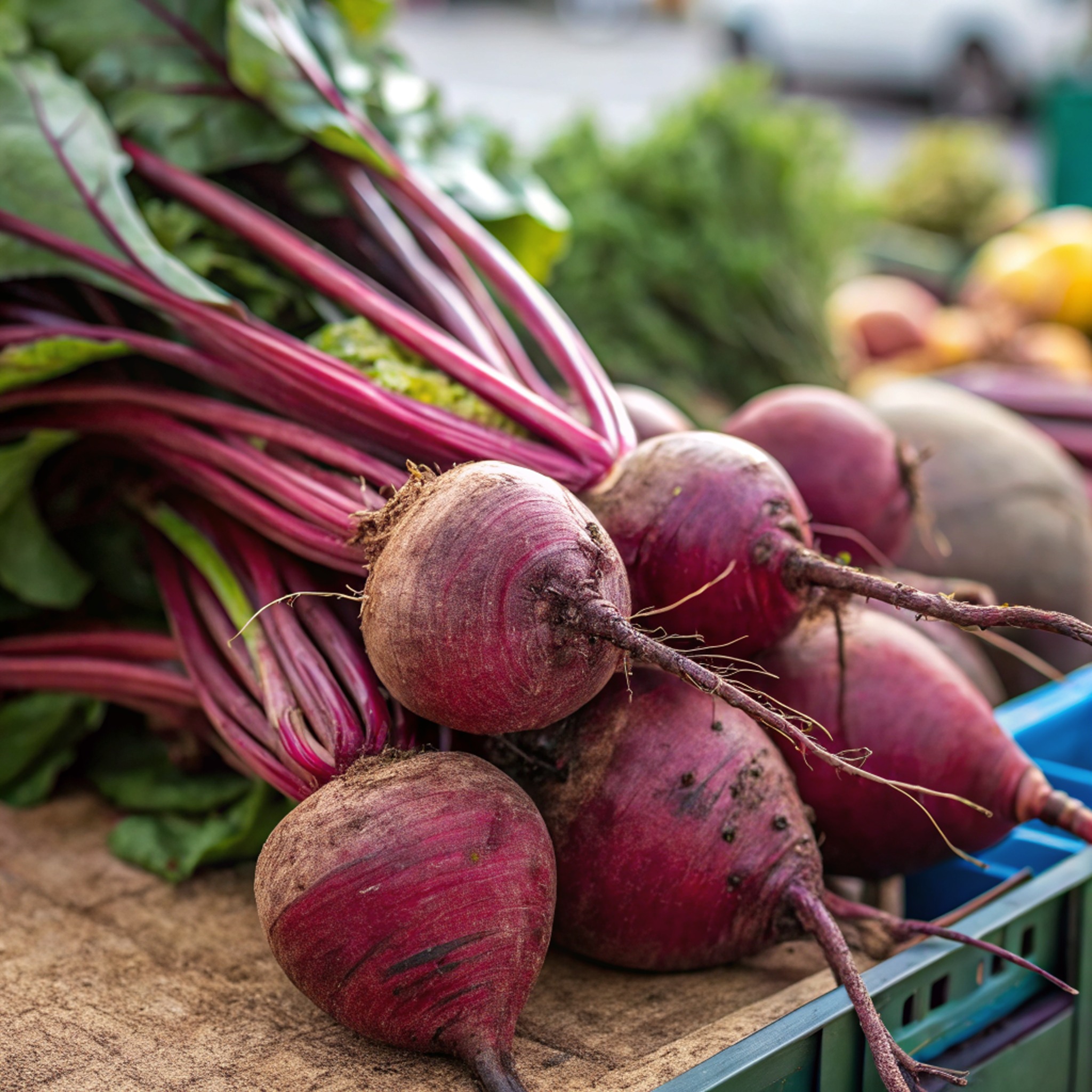 Fresh red beets with leafy green tops